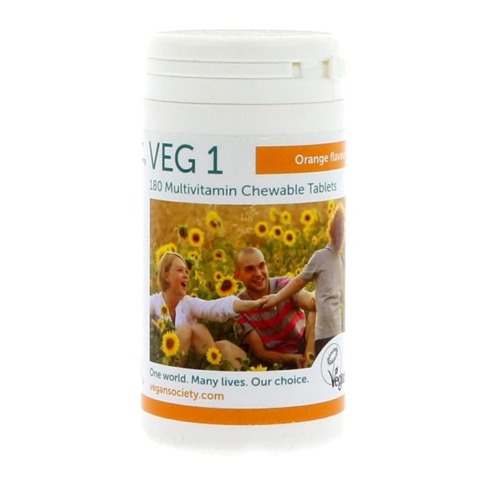 The Vegan Society VEG 1 Multivitamin ORANGE Kauwtabletten 180 Stuks *THT FEBRUARI 2025*