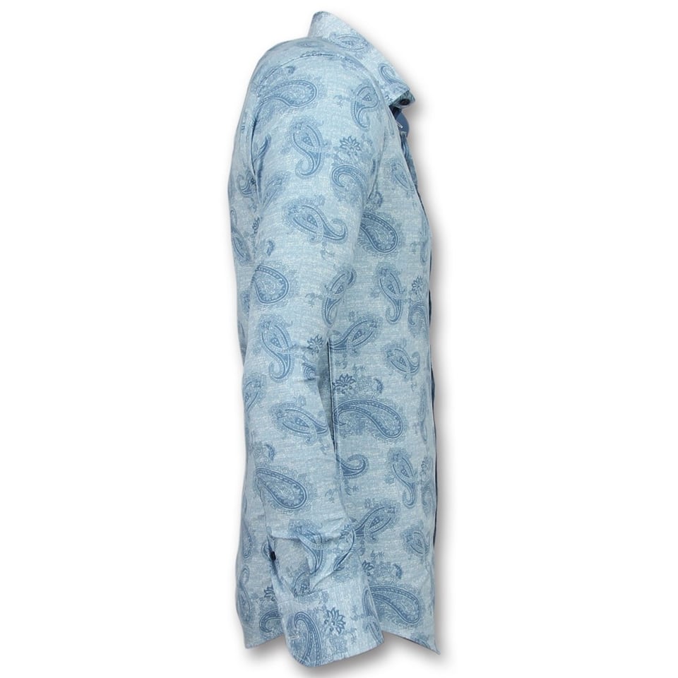Slim Fit Overhemd Mannen - Bloemen Blouse Heren- 3004 - Turquoise