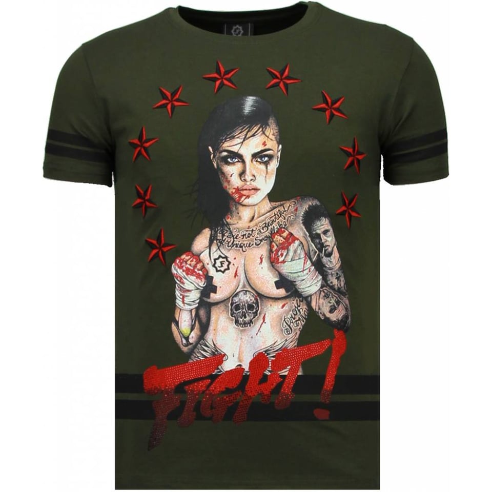 Fighter! - Rhinestone T-Shirt - Groen