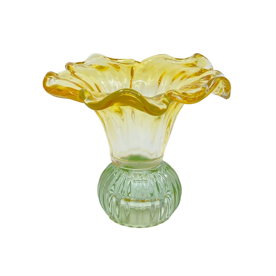Kandelaar-Waxinehouder Bloem Geel-Groen Glas 13x12cm