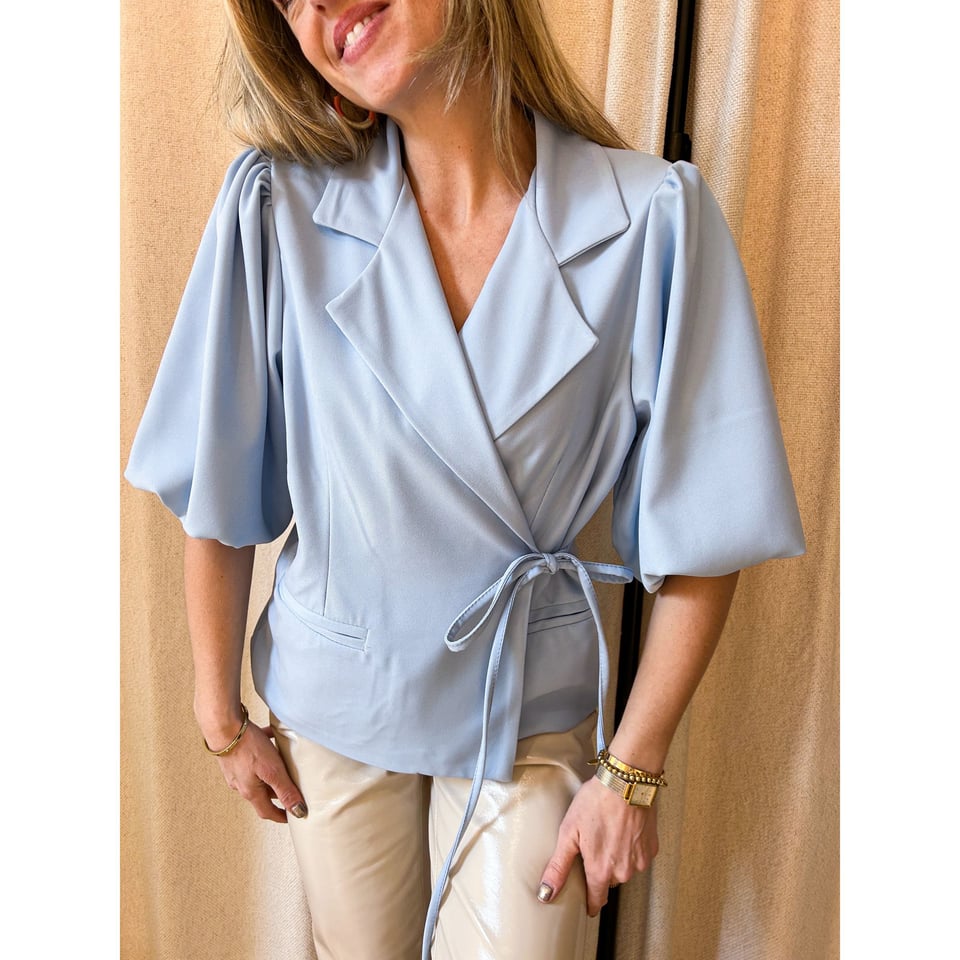 Pofmouw blazer met strik - Lightblue - OneSize