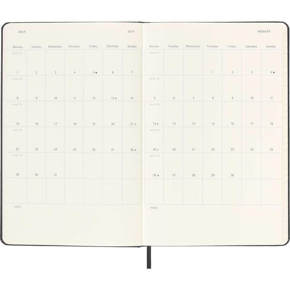 Moleskine 2024 diary hardcover large week on 2 pages - black