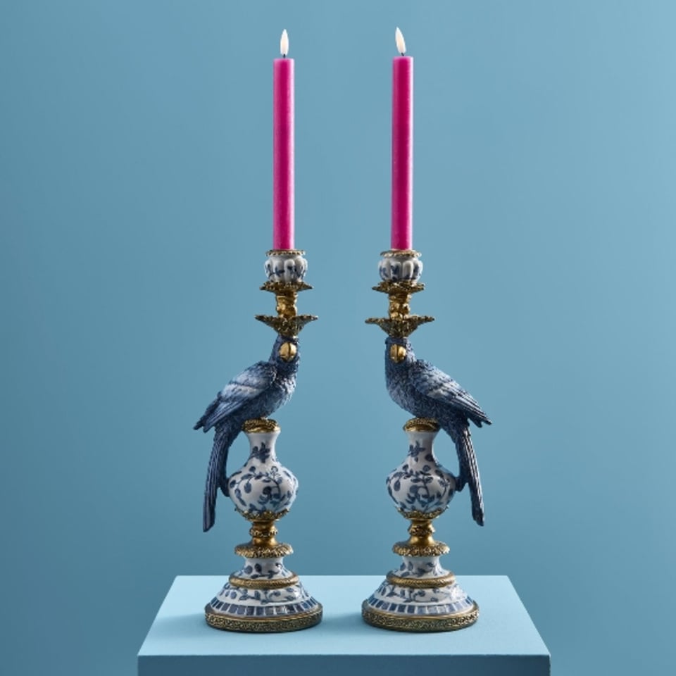 Kandelaar Papegaai Blauw 14x40cm in 2 Vormen