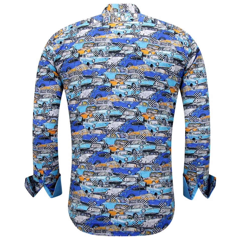 Heren Overhemd Met Auto Print - 3112 - Blauw