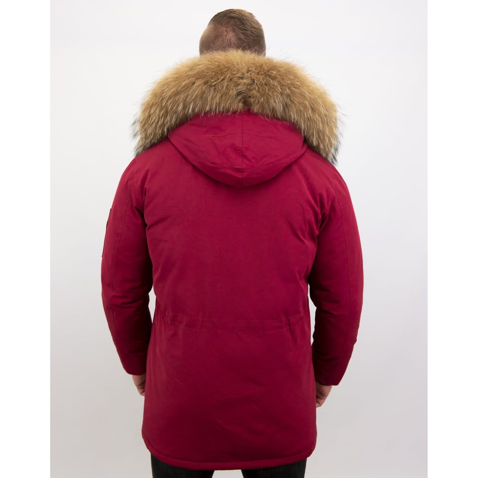 Parka Heren Winterjas Met Grote Echte Bontkraag Rood