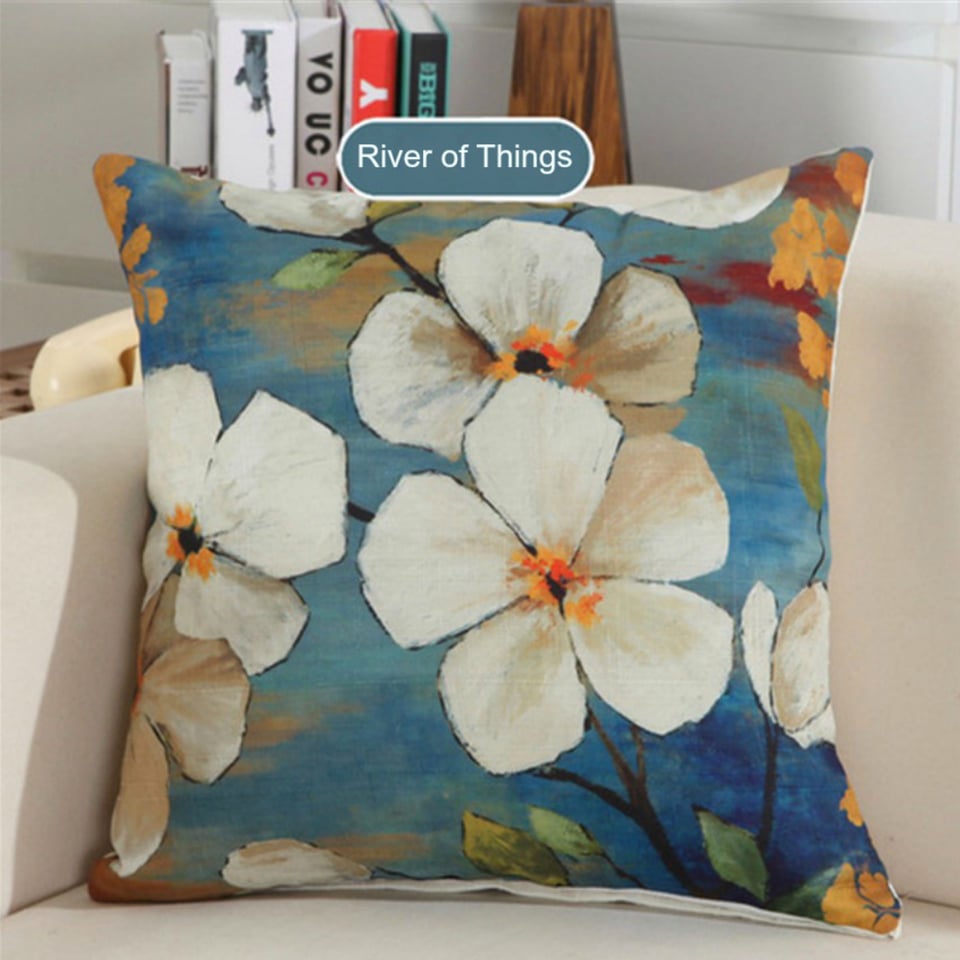 Kussenhoes blauw met witte bloesem. SET VAN 2 kussenslopen blauw. Sierkussenhoes witte bloemen. 45x45