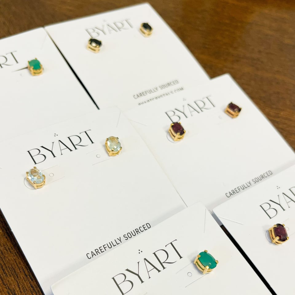 Stud Earrings - Natural Stones 18k Gold plated