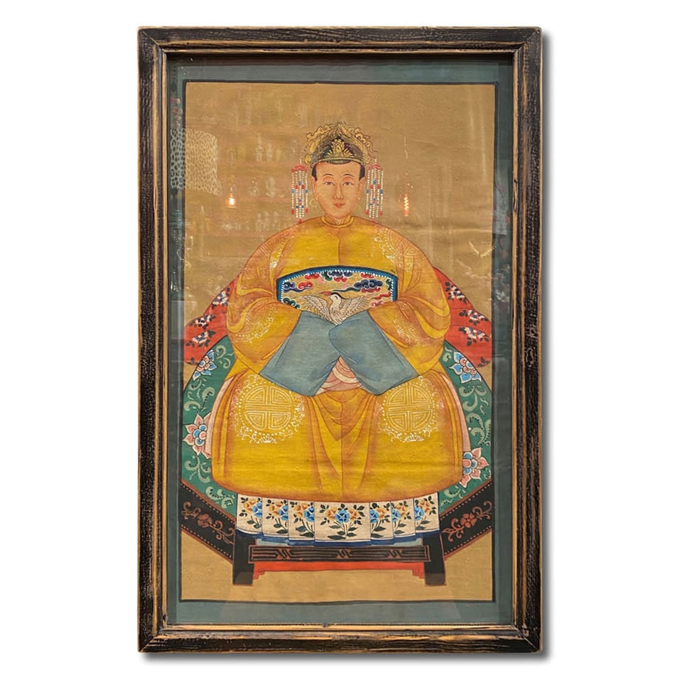 Schilderij Chinese Voorouder Kroon Geel Multi 56x91cm Ingelijst