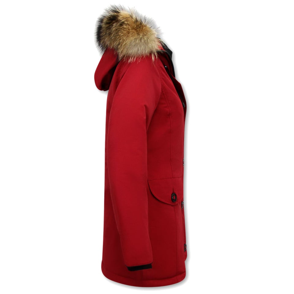 Rode Winterjas Met Bontkraag Dames