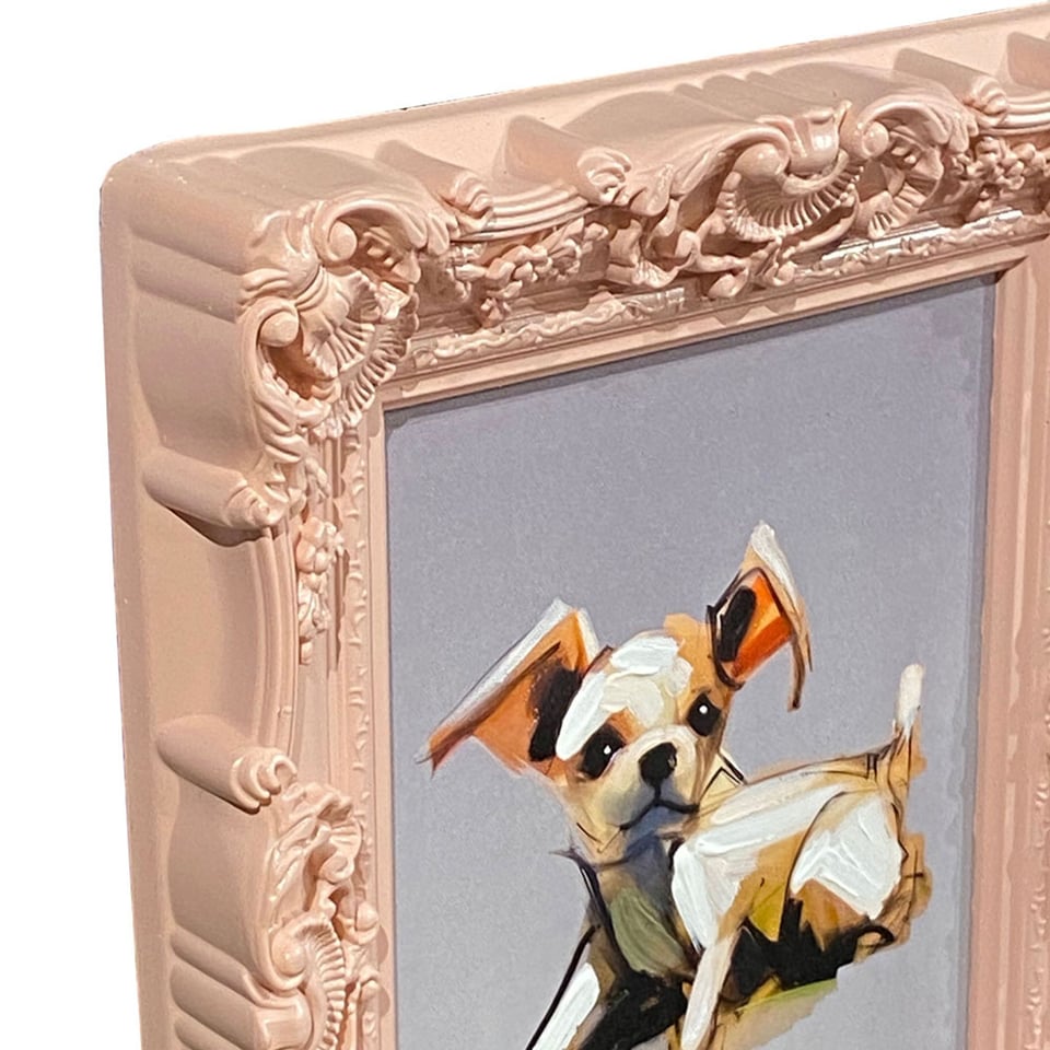 Schilderij Chihuahua in Roze Barok Lijst 30x35cm Handgeschilderd