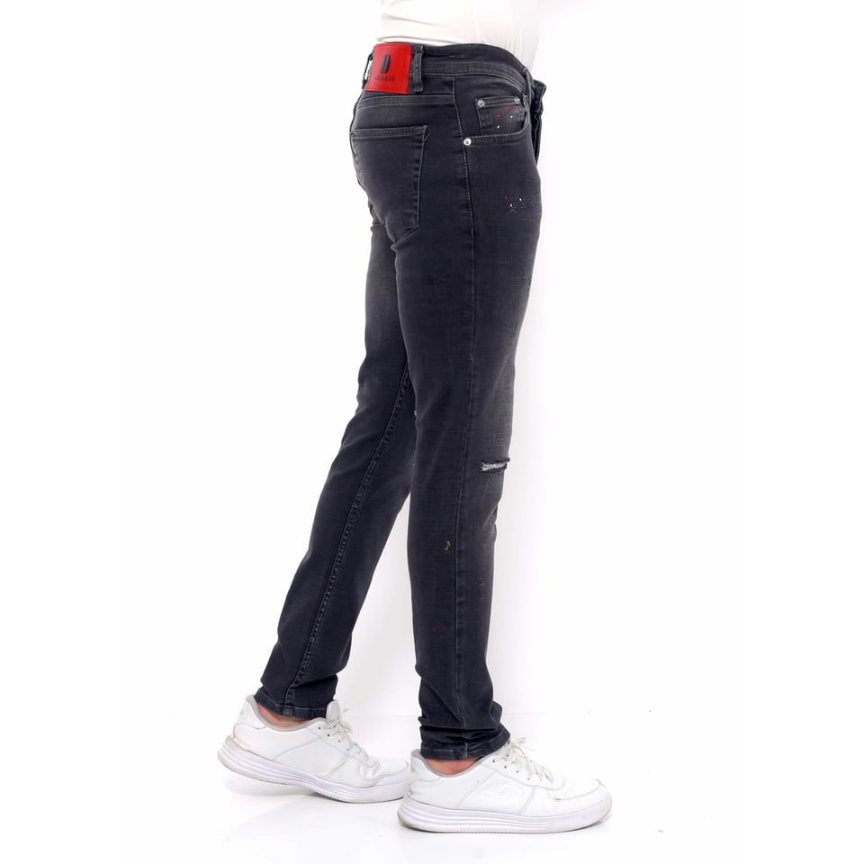 Ripped Heren Jeans Met Verfspatten Slim Fit -DC-040- Zwart