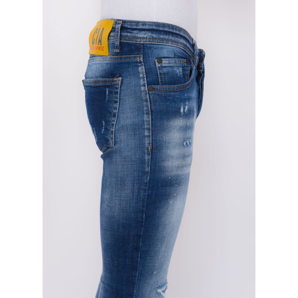 Paint Splash Ripped Jeans Heren - Slim Fit -1071- Blauw