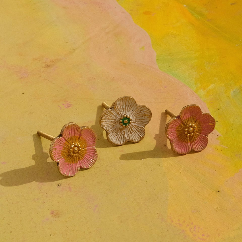 Ladeknop Faye Flower Pink Messing 5x5cm