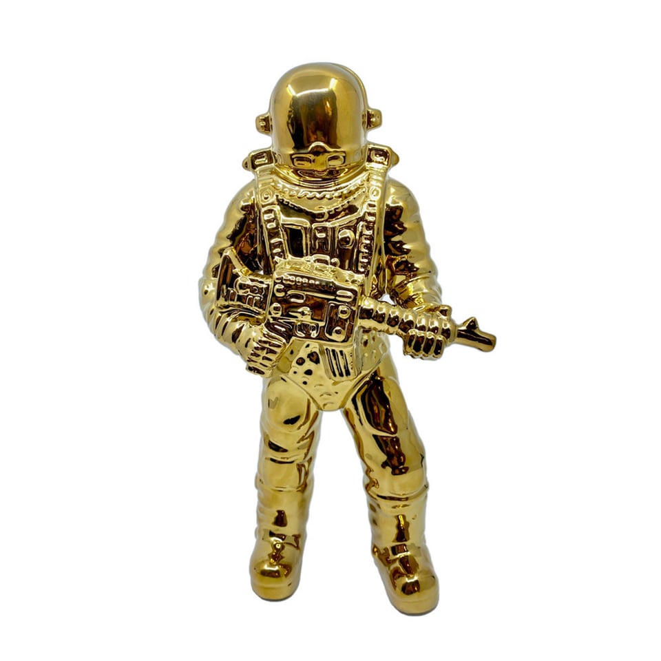 Beeld Halo Astronaut Glans Goud Keramiek 16x8x29cm