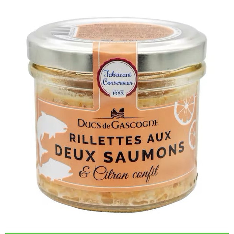 rillettes van twee zalmen en gekonfijte citroen 90g