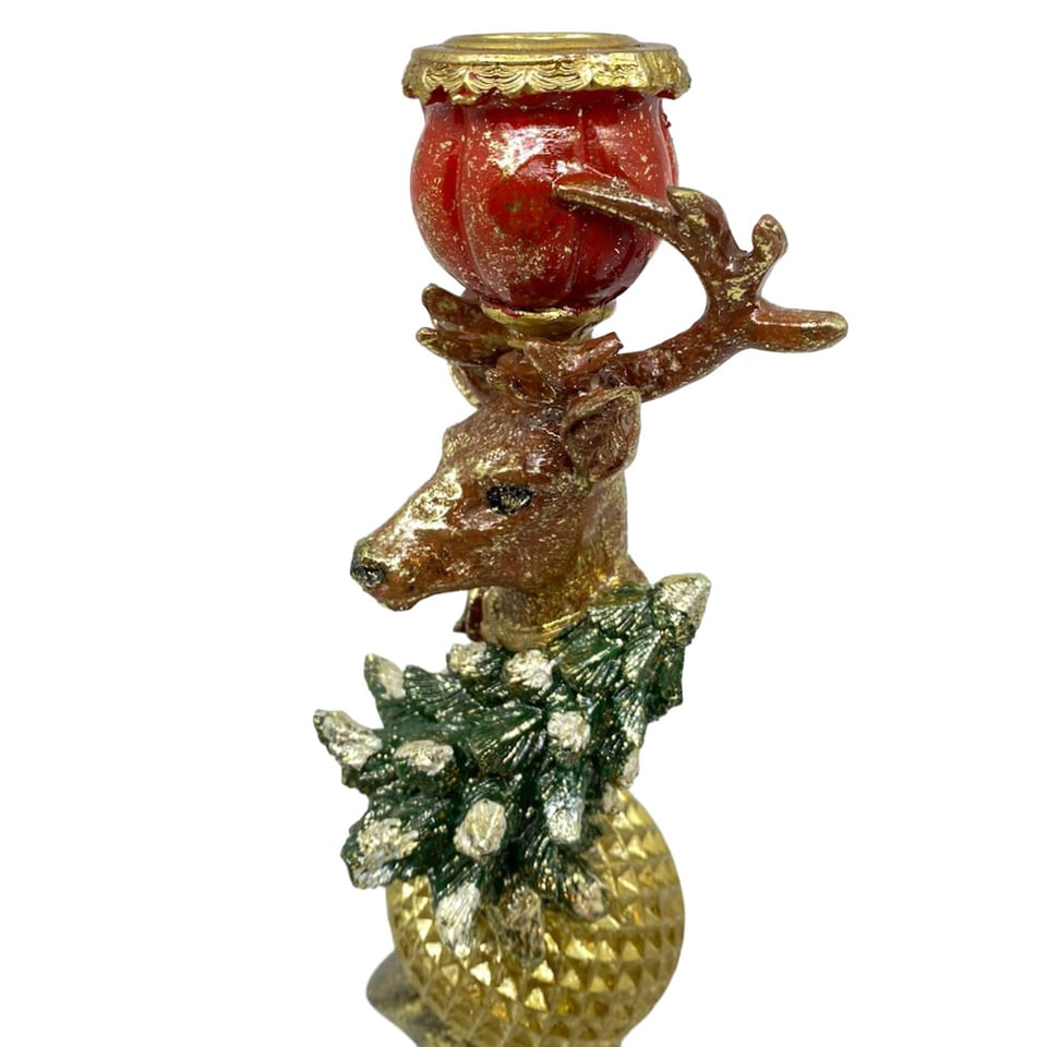 Kandelaar Kerst Hert Multicolor Goud 9x25cm