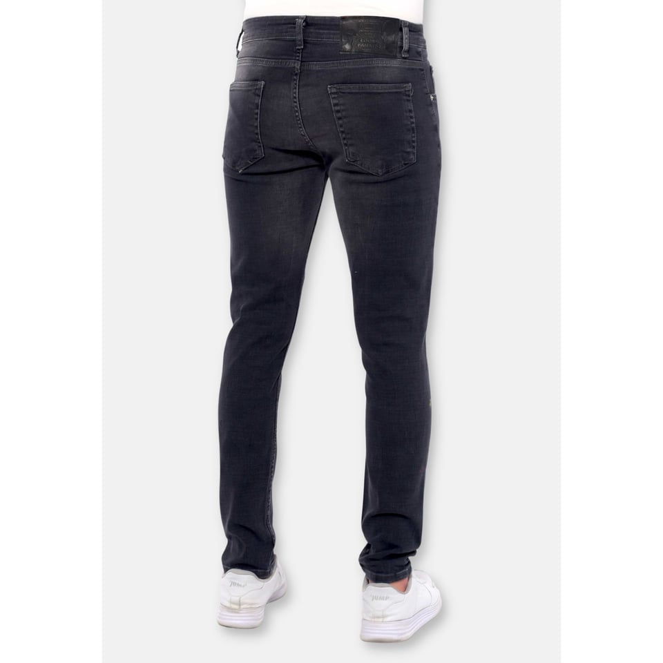 Ripped Heren Jeans Met Verfspatten Slim Fit -DC-040- Zwart