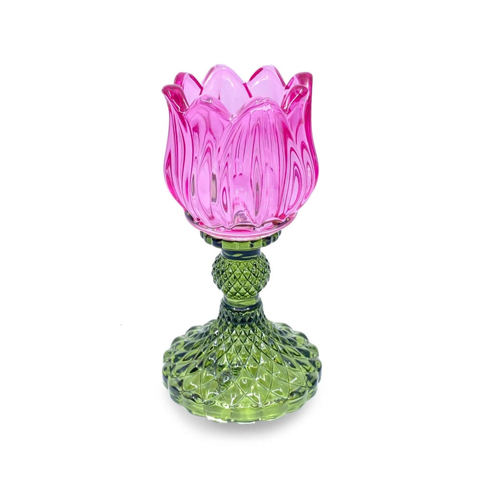 Waxinehouder Tulp Bicolore Green Glas 8x15cm in 6 Kleuren