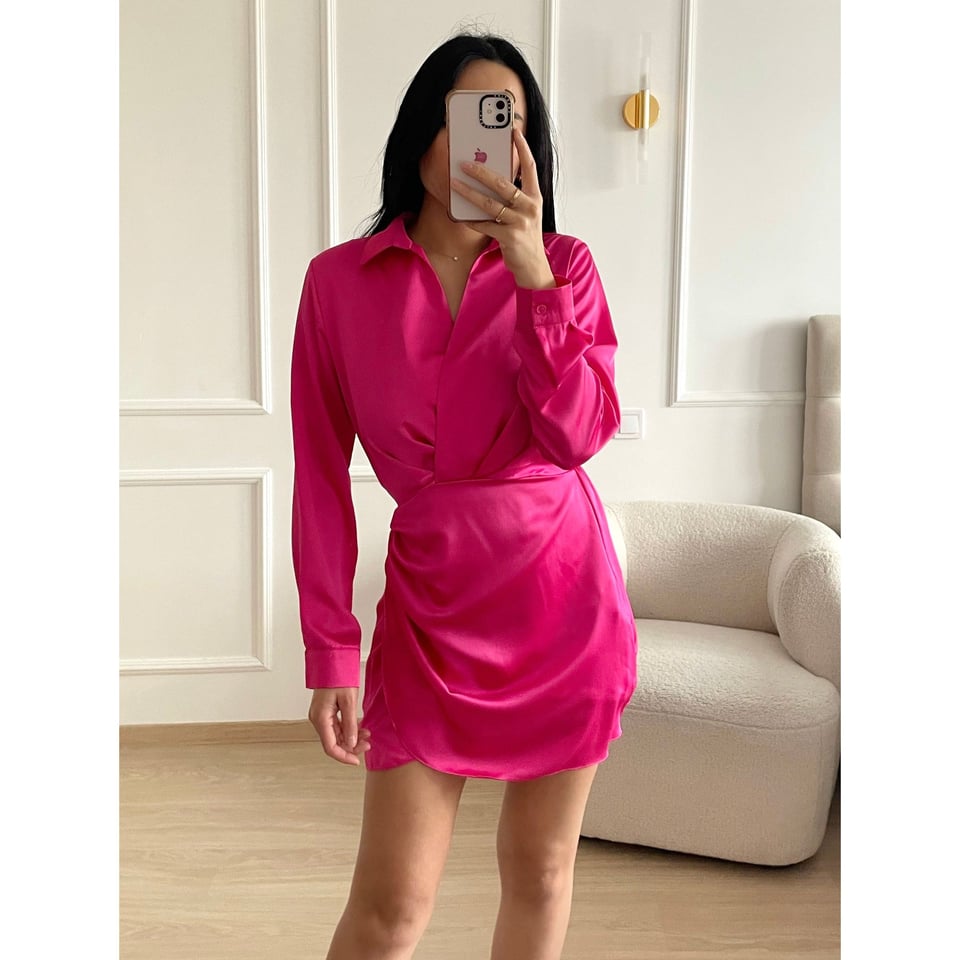 Satin longsleeve dress - Pink