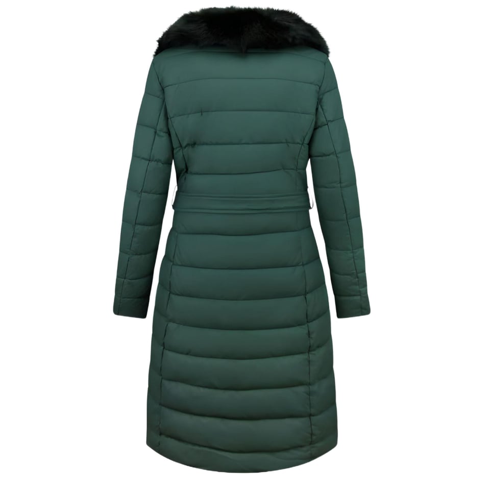 Lange Dames Winterjas Parka Met Zwarte Faux Bontkraag Groen