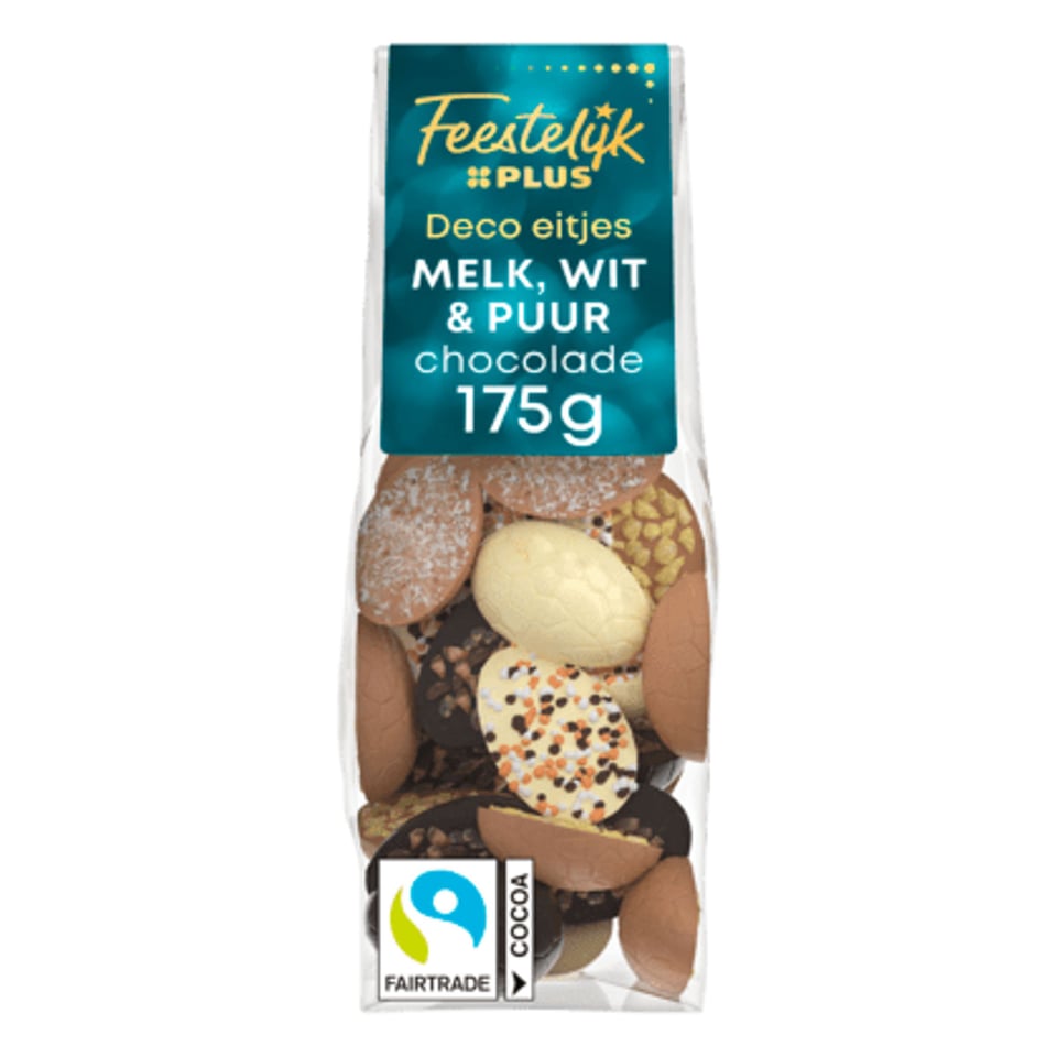 Feestelijk PLUS Paaseitjes Melk/Puur/Wit Fairtrade