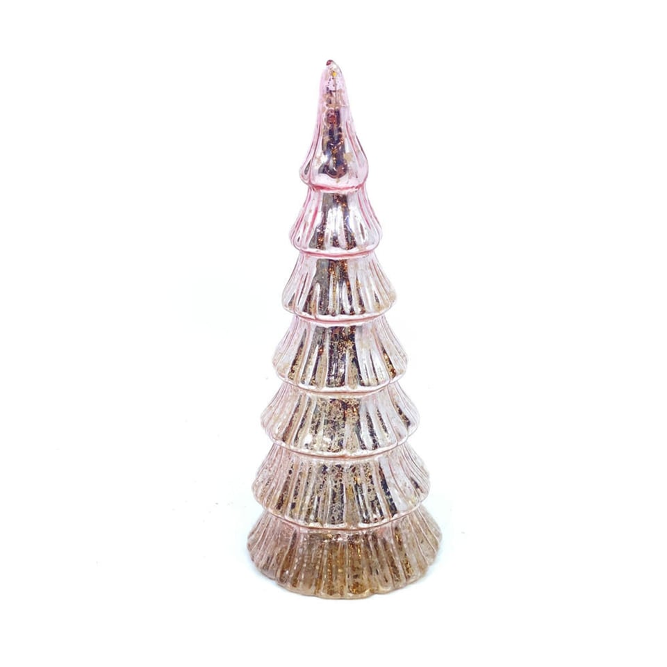Kerstboompjes + LED Lampjes Glas Pink 9x20cm 3 Kleuren 3 Vormen