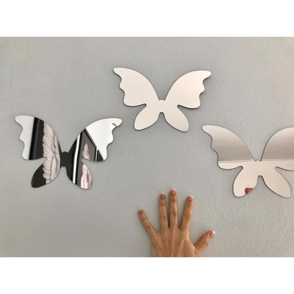 Muurdecoratie spiegelen muursticker Vlinders. Acryl spiegel vlinders 3 stuks.