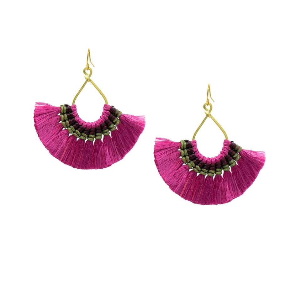Black Pink Fan Earrings