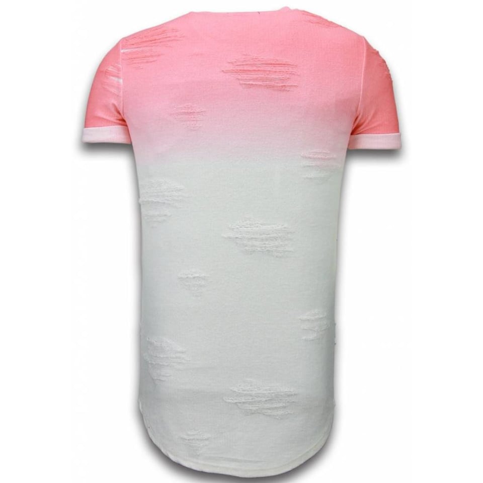 Flare Effect T-Shirt - Long Fit Shirt Dual Colored - Roze