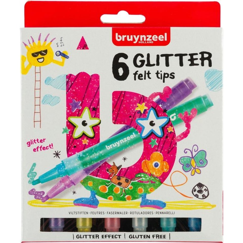 Glitter Viltstiften Bruynzeel 6 Stuks