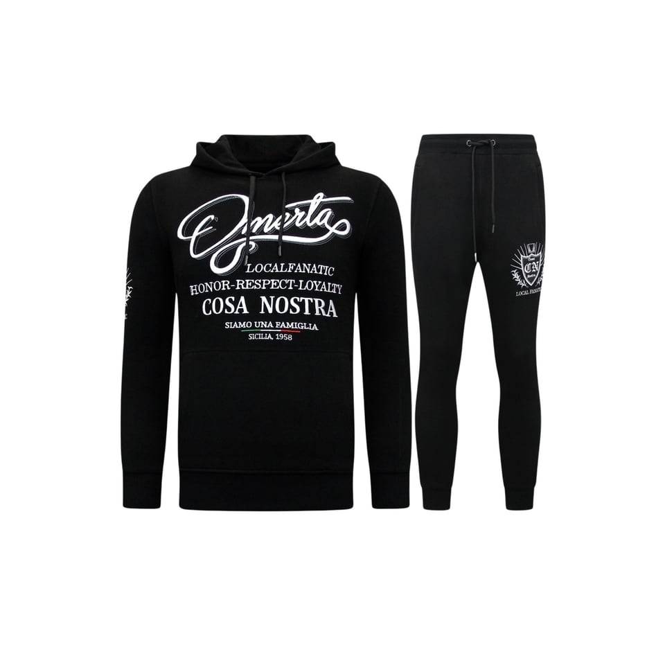 Exclusieve Heren Joggingspak - Omerta, Cosa Nostra - Zwart