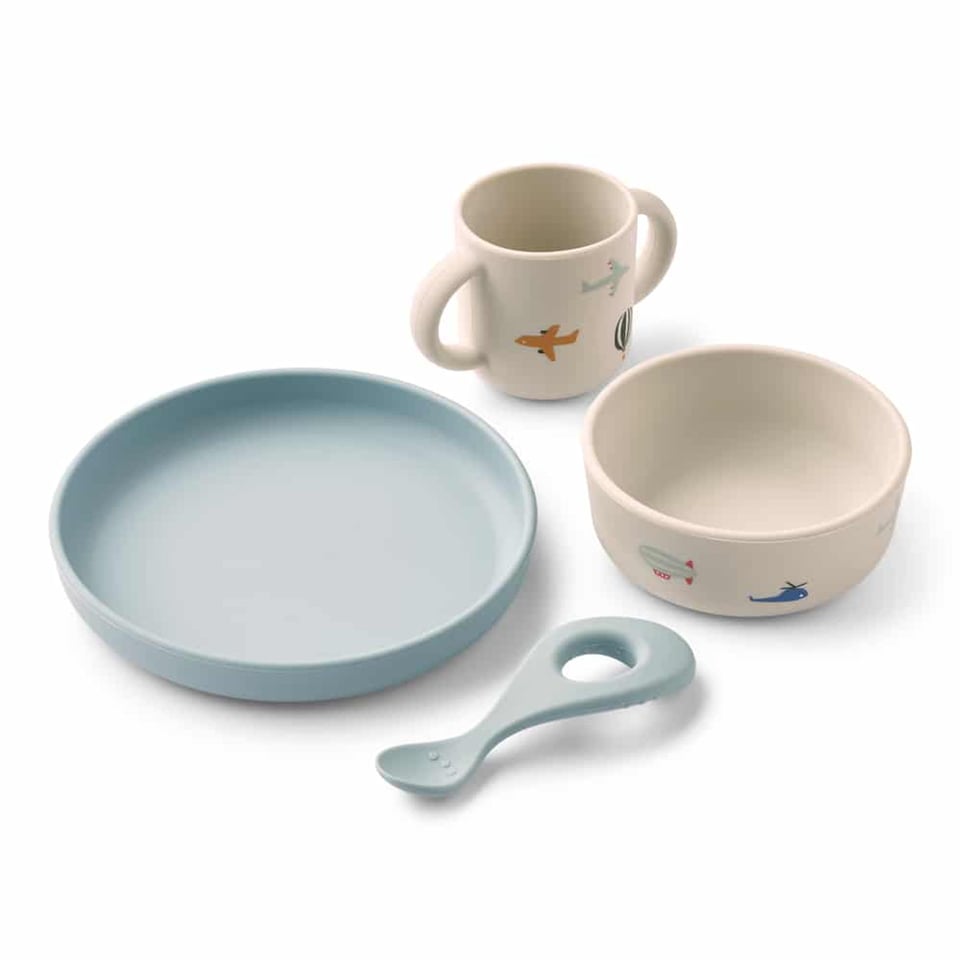 Liewood Vivi Printed Tableware Set - Kinderservies - Aviator / Ecru