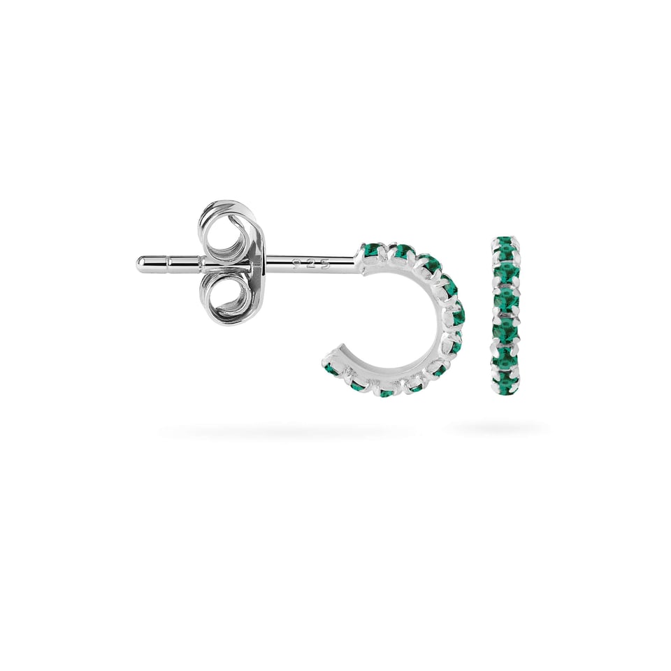 Emerald Stud Hoop Earrings 925 Sliver - Emerald / 925 Sterling Silver / 10mm
