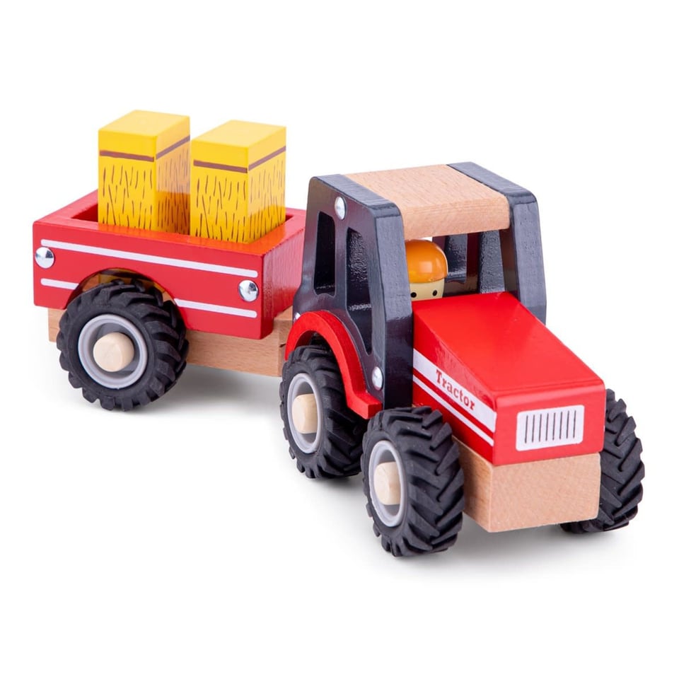 New Classic Toys Houten Tractor Met Aanhanger en Hooibalen +18 Mnd