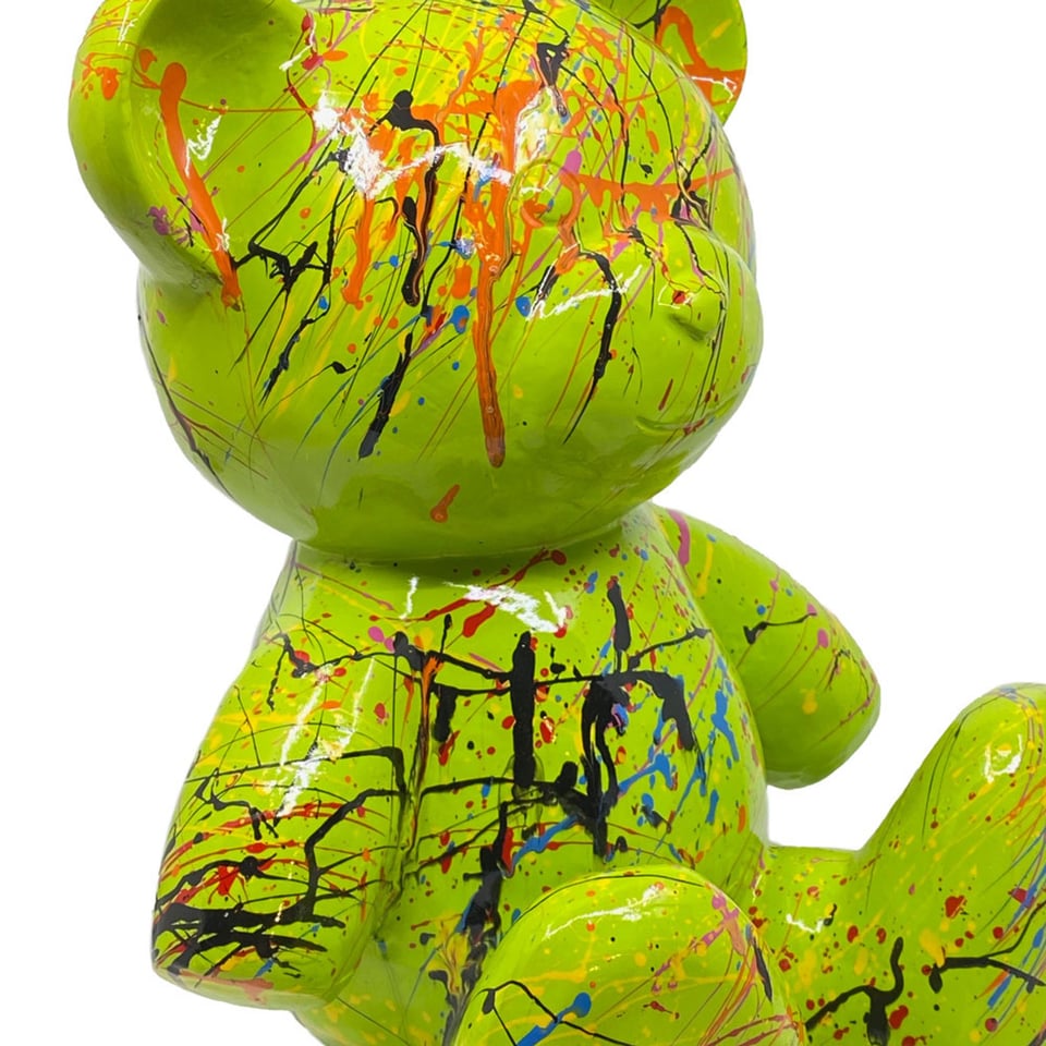 Beeld Design Teddy Beer Zittend Lime Multicolor Splash 30x32cm