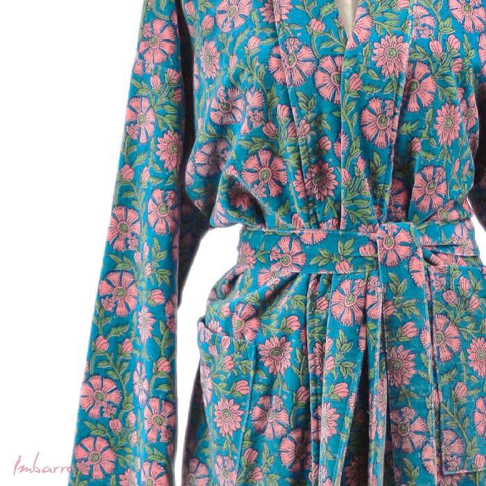 Kimono Faya Blauw Roze Zacht Velours One-Size