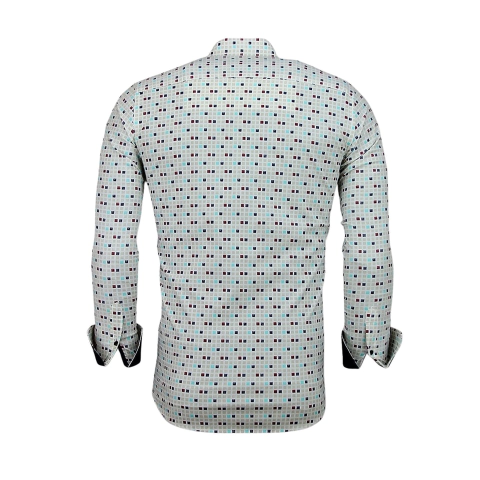 Heren Overhemden Slim Fit - Tetris Motief Heren Hemd - 3023 - Beige