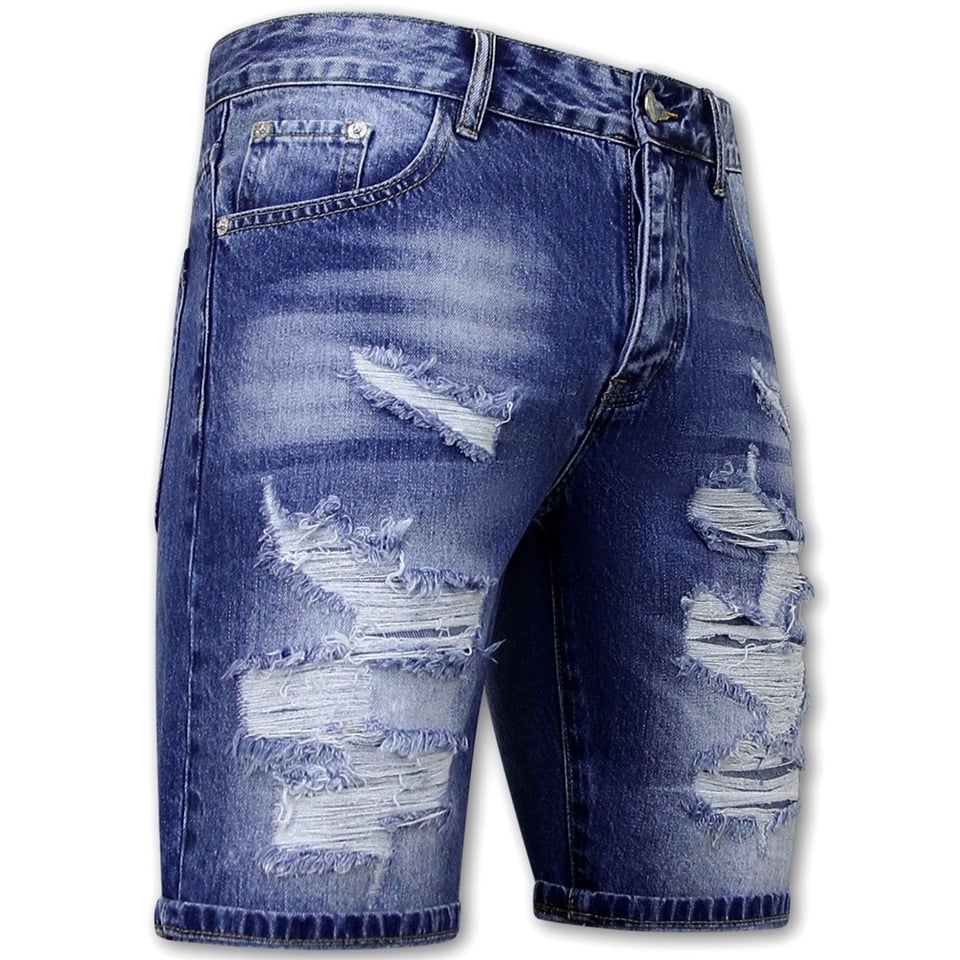 Korte Spijkerbroek Met Gaten - Denim Short - 953- Blauw