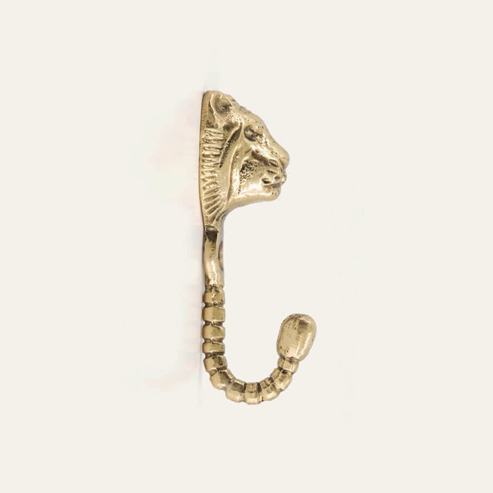 Wandhaakje Sunshine Tiger Messing 3x8cm