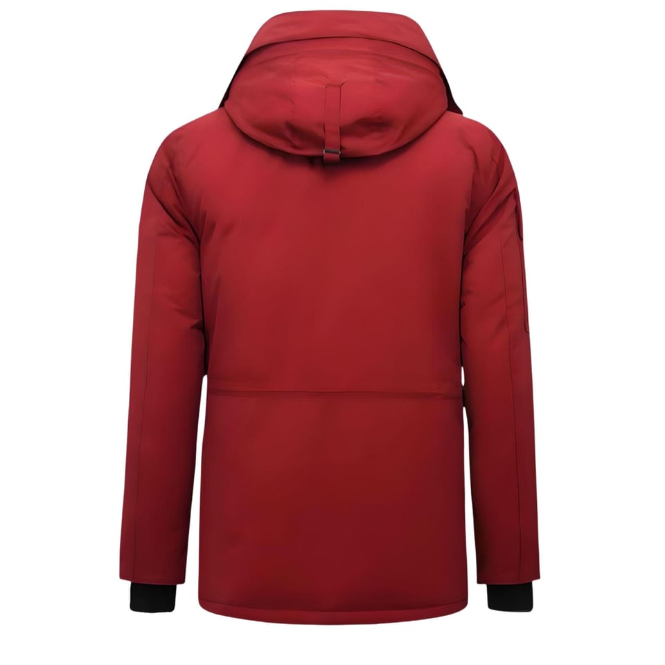 Halflange Mannen Winterjas Met Capuchon -7503 - Rood