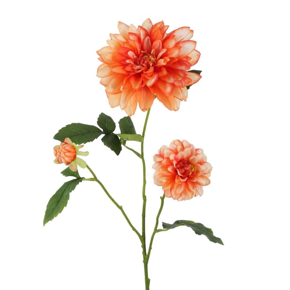 Kunstbloem Dahlia Oranje 3 Bloemen Op Tak 90cm