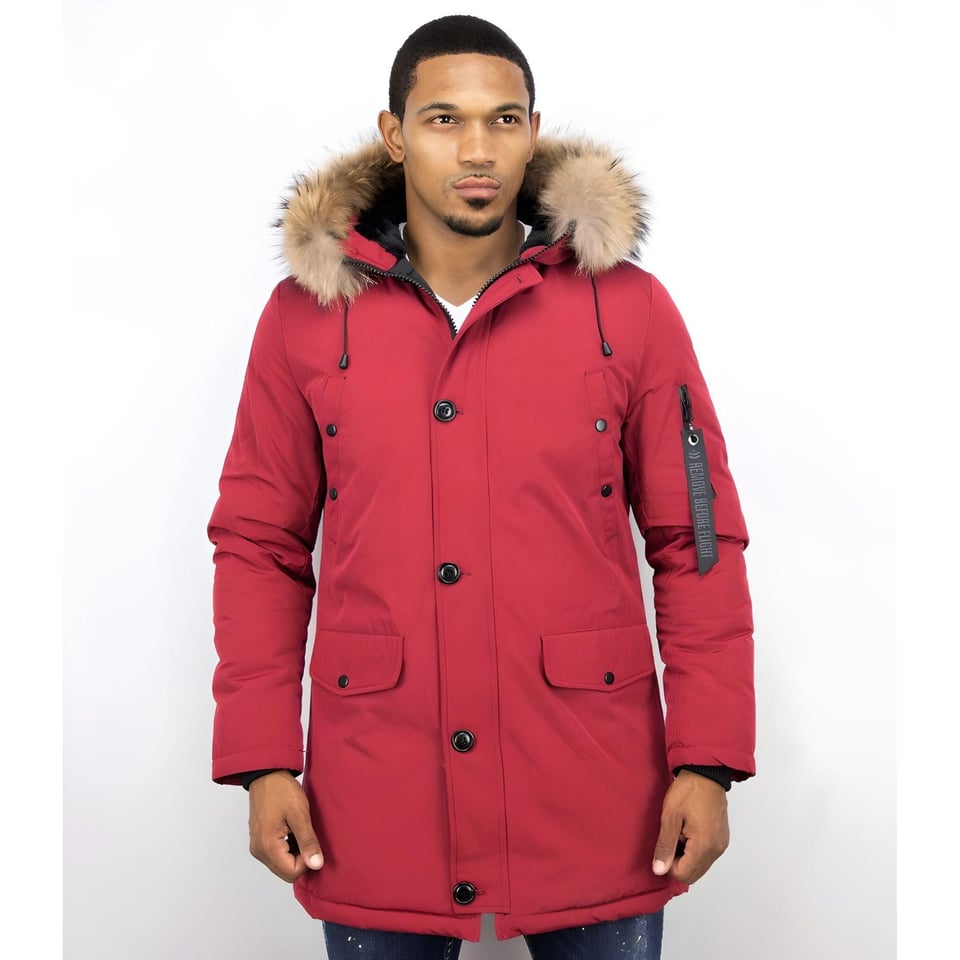 Parka Jas Heren Met Bontkraag Rood