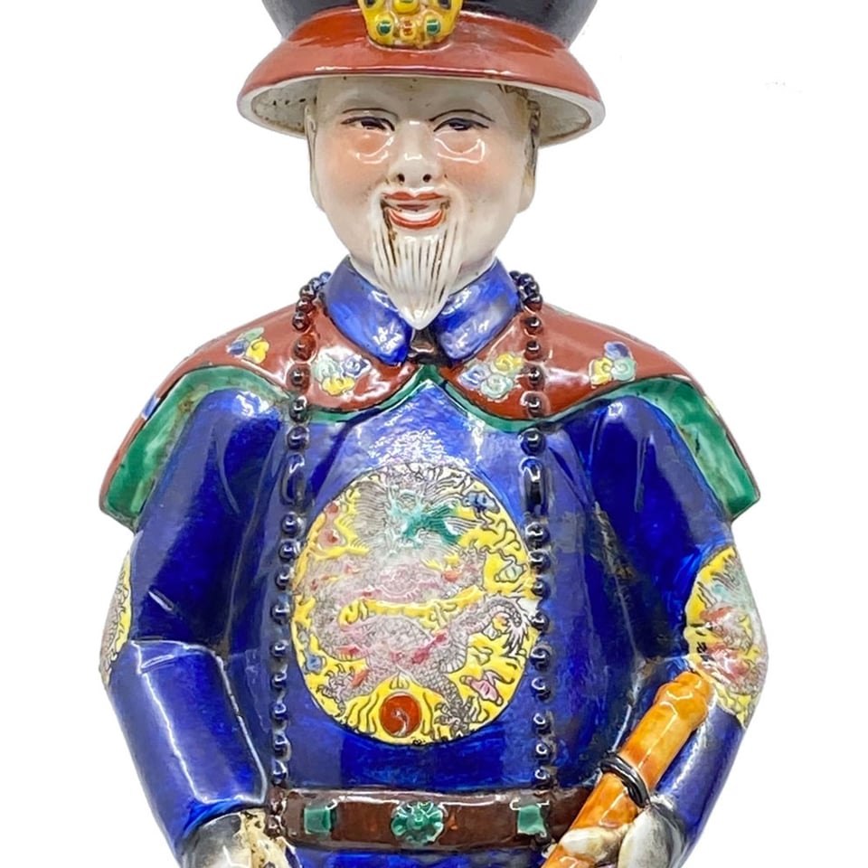 Beeld Chinese Keizer Grootvader Staand Donker Blauw H42cm