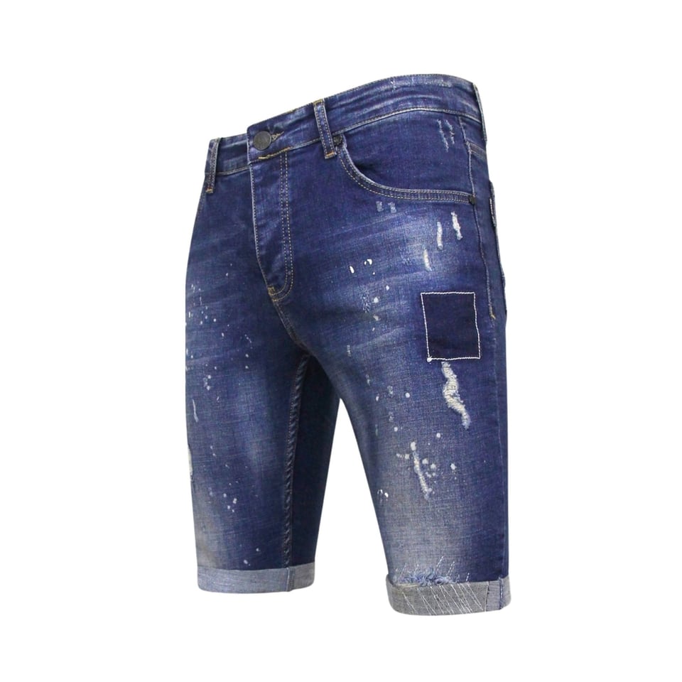 Korte Broek Slim Fit Heren Met Gaten -1026-SH- Blauw