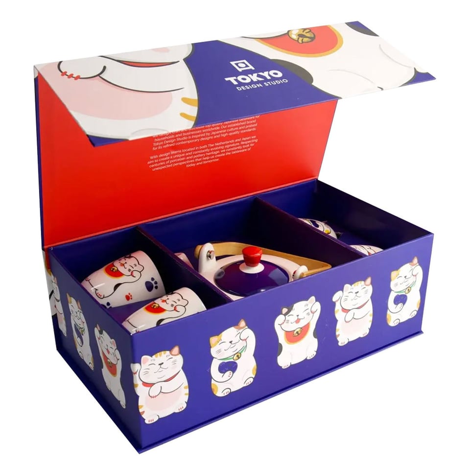 Thee Set Kawaii Lucky Cat in Cadeau Doos