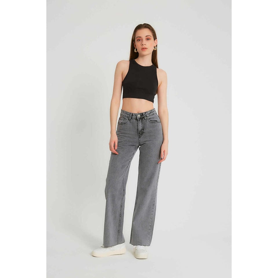 Basic Dames Jeans High Waist - D83606 - Grijs