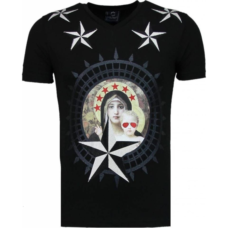 Holy Mary - Rhinestone T-Shirt - Zwart