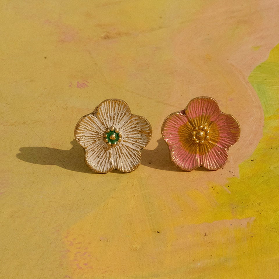 Ladeknop Faye Flower White Messing 5x5cm