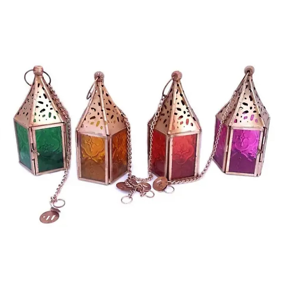 Waxinehouders Lantaarntjes Multicolor 5x14cm Set-4