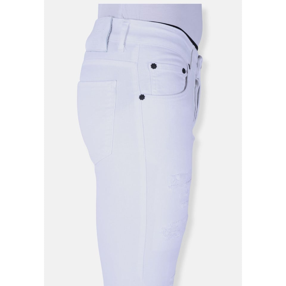 Witte Slim Fit Heren Jeans Met Scheuren -1090 - Wit